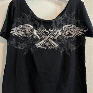 Affliction (Sinful) top with rhinestone design